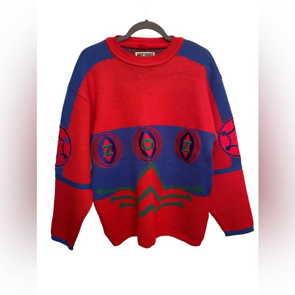 SOLD Vintage Loud Michiko Koshino Knit Embroidered Sweater - Picture 1 of 15